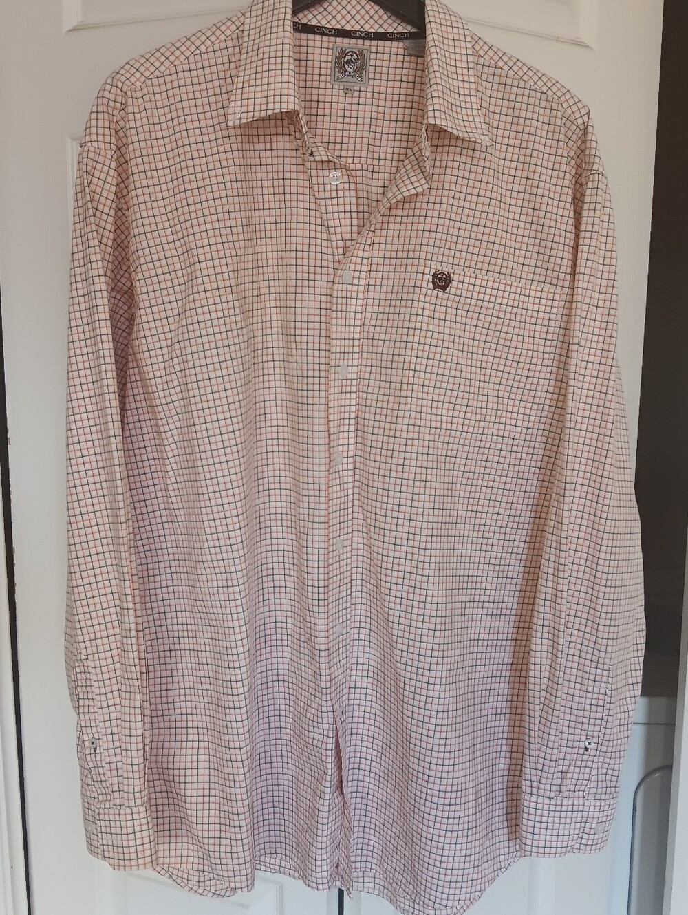 Cinch Western Orange Black Plaid Mens Shirt Size XL